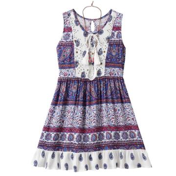 Girls 7-16 Knitworks Lace & Paisley Babydoll Dress, Girl's, Size: 10, Blue (navy)
