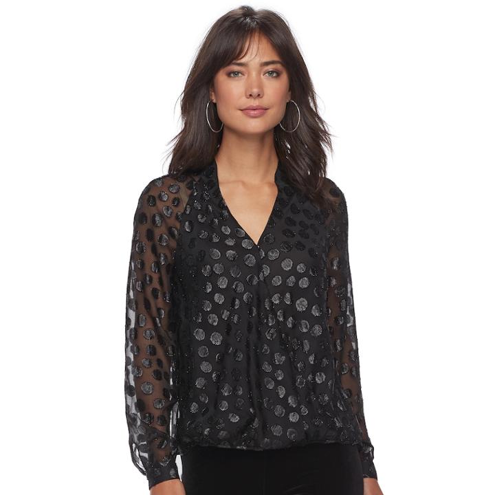 Women's Jennifer Lopez Dot Crossover Top, Size: Large, Black