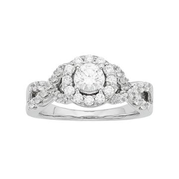 Diamonore Simulated Diamond Halo Engagement Ring In Sterling Silver (1 1/4 Carat T.w.), Women's, Size: 6, White