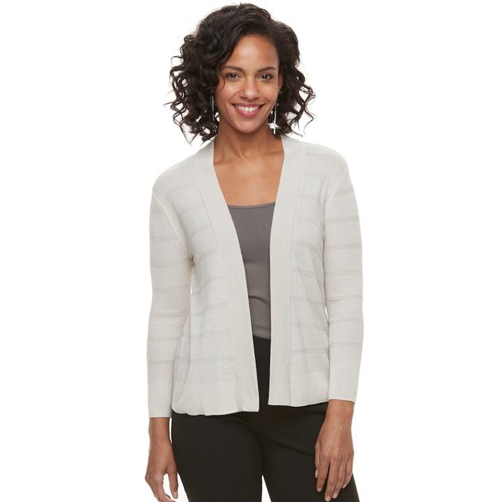 Women's Apt. 9&reg; Pointelle Striped Cardigan, Size: Large, Light Grey