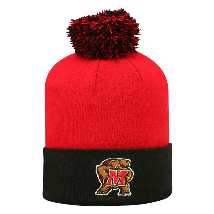 Adult Top Of The World Maryland Terrapins Pom Knit Hat, Men's, Med Red