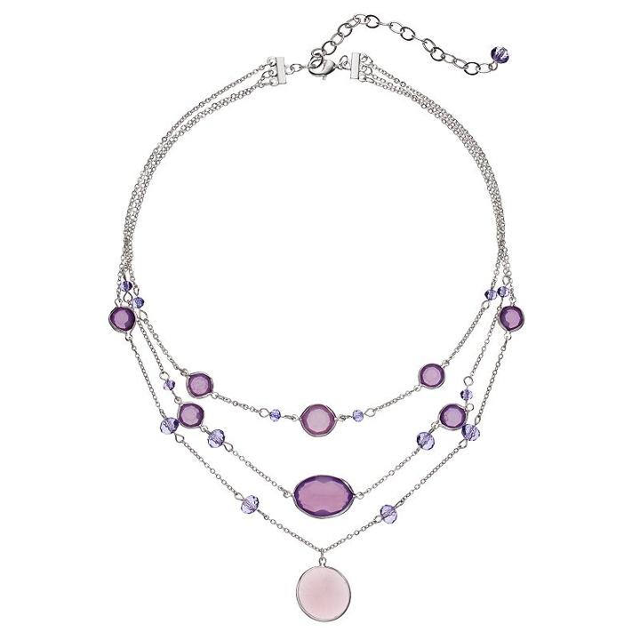 Purple Stone Multi Strand Pendant Necklace, Women's