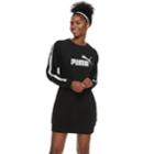 Women's Puma Graphic Tape Long Sleeve Dress, Size: Large, Black