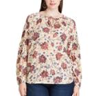 Plus Size Chaps Floral Print Long Sleeve Top, Women's, Size: 3xl, White