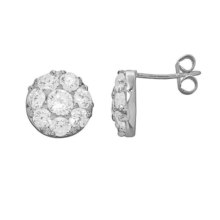 Silver Plated Cubic Zirconia Button Stud Earrings, Women's, White