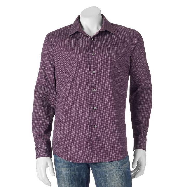 Men's Apt. 9&reg; Modern-fit Patterned Button-down Shirt, Size: Medium, Purple