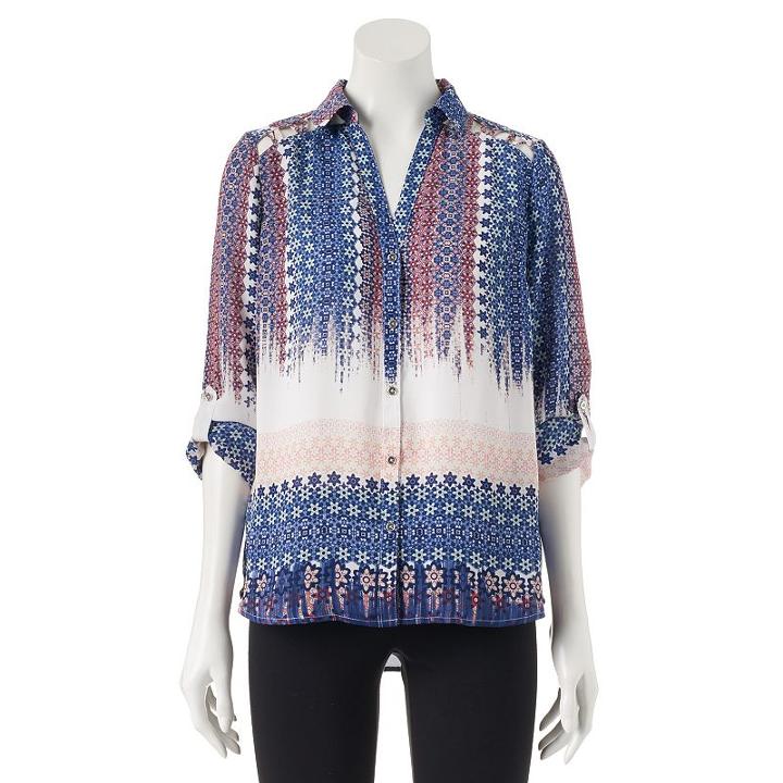 Juniors' Candie's&reg; Lattice Button Down Top, Girl's, Size: Medium, White Oth