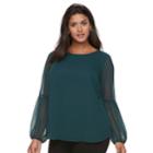 Plus Size Apt. 9&reg; Balloon Sleeve Peasant Top, Women's, Size: 0x, Green