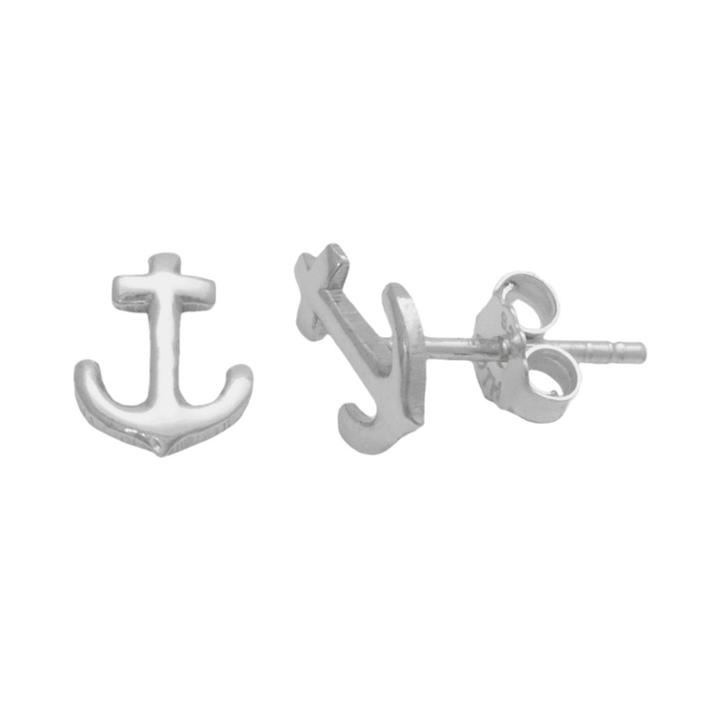 Itsy Bitsy Sterling Silver Anchor Stud Earrings, Women's, Grey