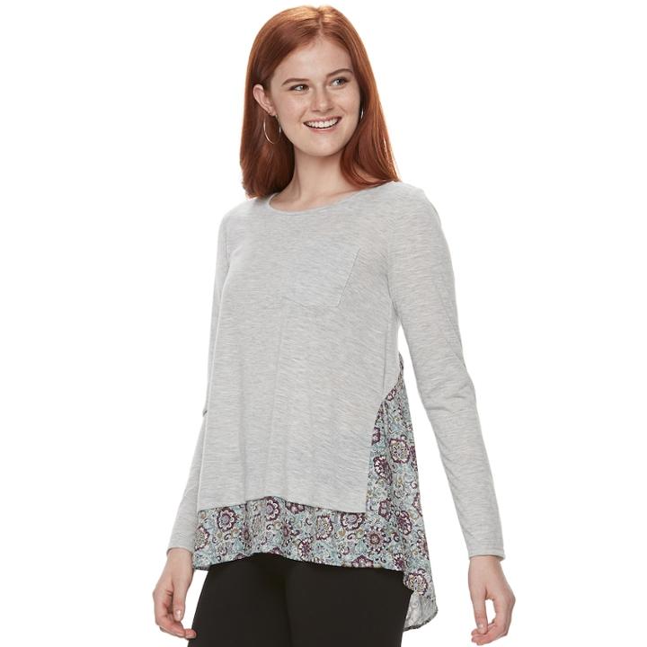 Juniors' Mason & Belle Print Knit & Woven Tee, Teens, Size: Large, Green Oth