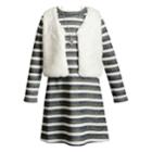 Girls 4-6x Youngland Long Sleeve Brushed Knit Dress & Faux Fur Vest Set, Size: 4, Gray White