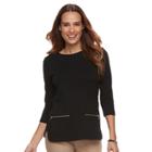 Petite Croft & Barrow&reg; Zip-pocket Sweater, Women's, Size: S Petite, Black