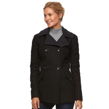 Women's Braetan Two Tone Hooded Peacoat, Size: Large, Black