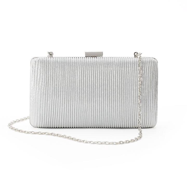 Lenore By La Regale Ribbed Minaudiere Clutch, Women's, Silver