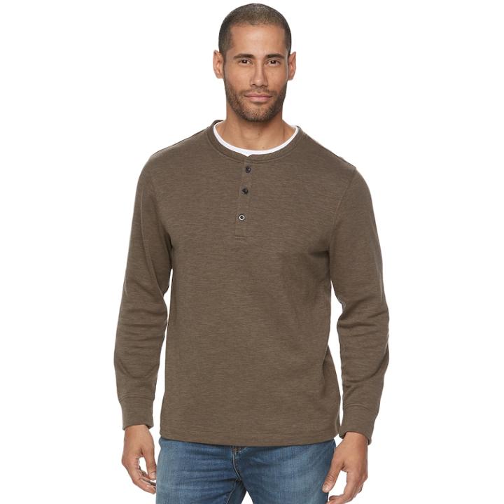 Men's Method Classic-fit Mock-layer Henley, Size: Xxl, Brown