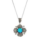 Tori Hill Sterling Silver Simulated Blue Opal & Marcasite Flower Pendant, Women's, Size: 18, Multicolor