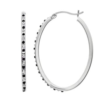 Platinum Over Silver Black & White Diamond Mystique Hoop Earrings, Women's