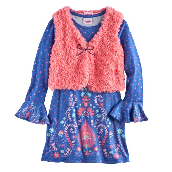 Girls 4-6x Nannette Paisley Dress & Vest Set, Size: 4, Blue (navy)