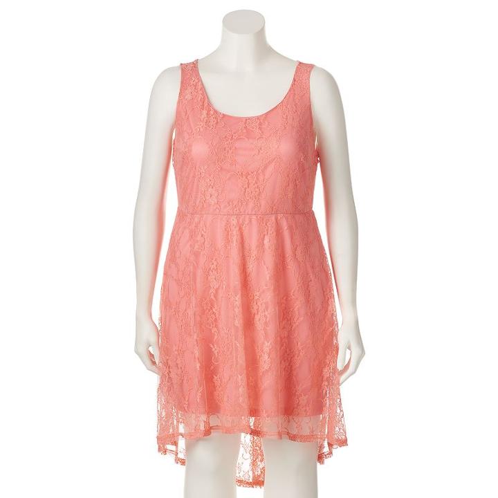 Juniors' Plus Size Wrapper Lace High-low Skater Dress, Girl's, Size: 1xl, Pink