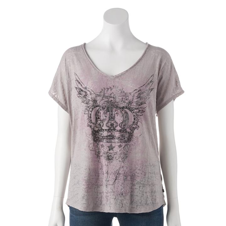 Rock & Republic&reg; Winged Crown V-neck Tee - Women's, Size: Xs, Med Grey