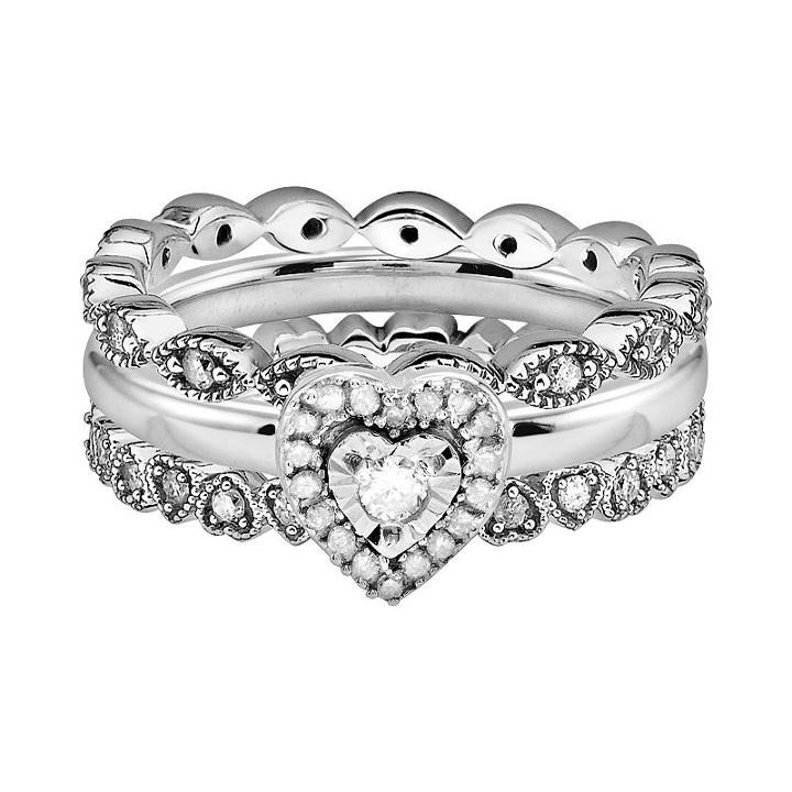 Stacks And Stones Sterling Silver 3/5-ct. T.w. Diamond Heart And Infinity Stack Ring Set, Women's, Size: 6, White