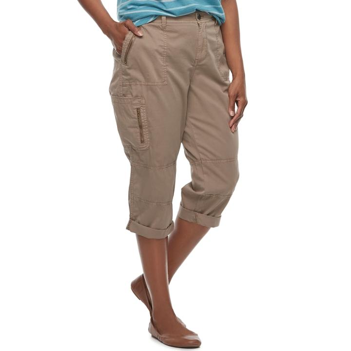 Plus Size Sonoma Goods For Life&trade; Utility Convertible Capris, Women's, Size: 24 W, Beig/green (beig/khaki)