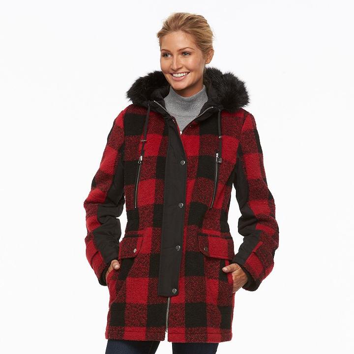 Women's Apt. 9&reg; Hooded Wool Blend Anorak Jacket, Size: Xl, Brt Red
