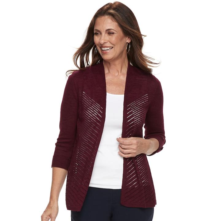 Women's Croft & Barrow&reg; Chevron Stitch Open-front Cardigan, Size: Large, Dark Red