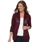 Women's Croft & Barrow&reg; Chevron Stitch Open-front Cardigan, Size: Large, Dark Red