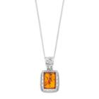 Sterling Silver Amber Filigree Rectangle Pendant Necklace, Women's, Size: 18, Brown