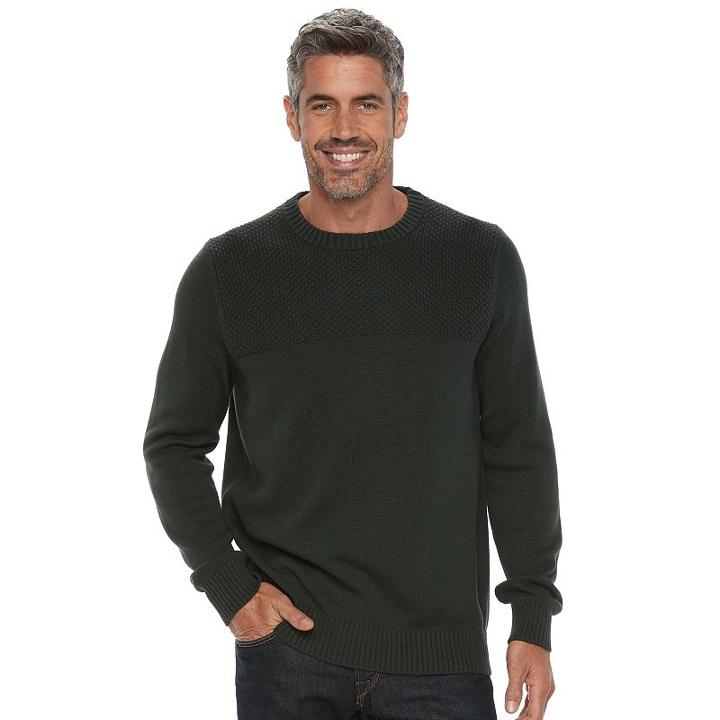 Men's Croft & Barrow&reg; Classic-fit Textured Yoke Crewneck Sweater, Size: Xl, Dark Green
