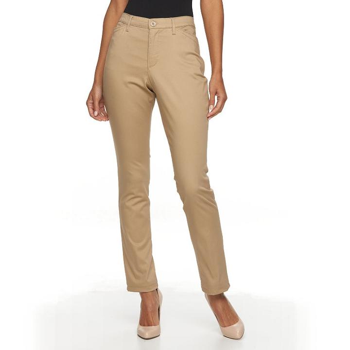 Petite Gloria Vanderbilt Anita Twill Straight-leg Pants, Women's, Size: 6 Petite, Beig/green (beig/khaki)