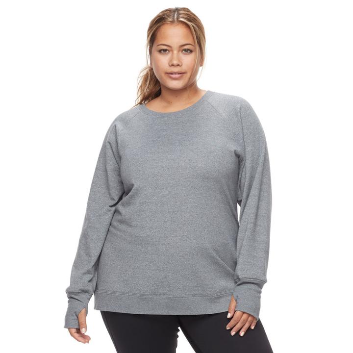 Plus Size Tek Gear&reg; Long Sleeve Side Slit Crew Top, Women's, Size: 1xl, Dark Grey