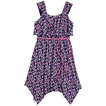 Girls 7-16 Three Pink Hearts Printed Sharkbite Hem Dress, Size: 14, Dark Blue