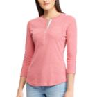 Women's Chaps 3/4-sleeve Henley, Size: Medium, Pink