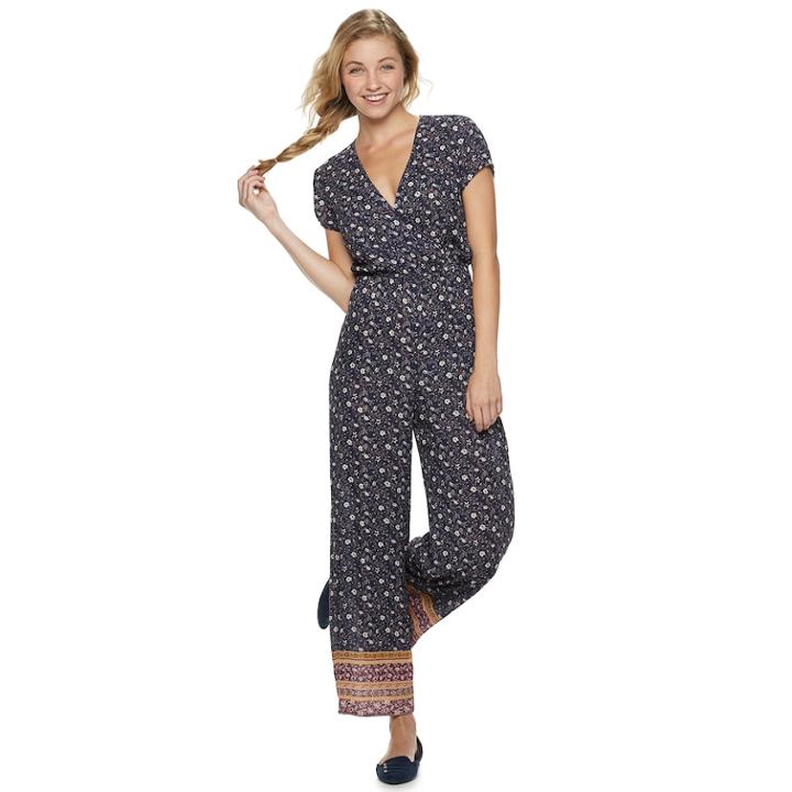 Juniors' Rewind Floral Jumpsuit, Teens, Size: Medium, Blue (navy)