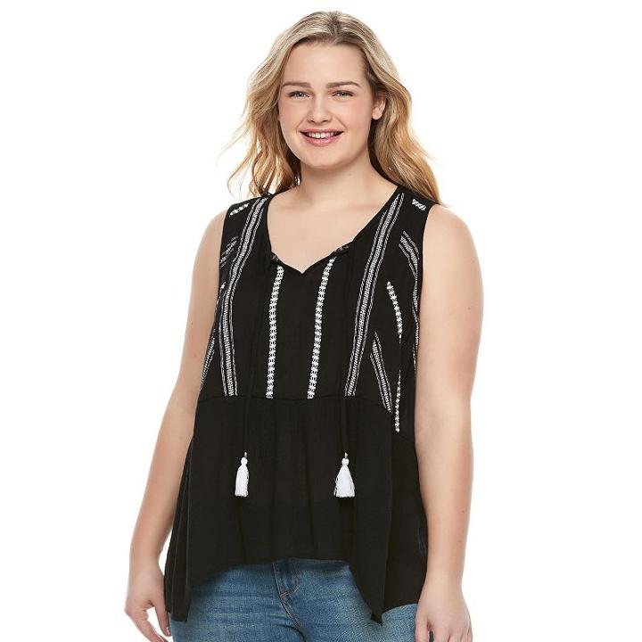Juniors' Plus Size Mudd&reg; Flounce Tassel Tank, Girl's, Size: 1xl, Black