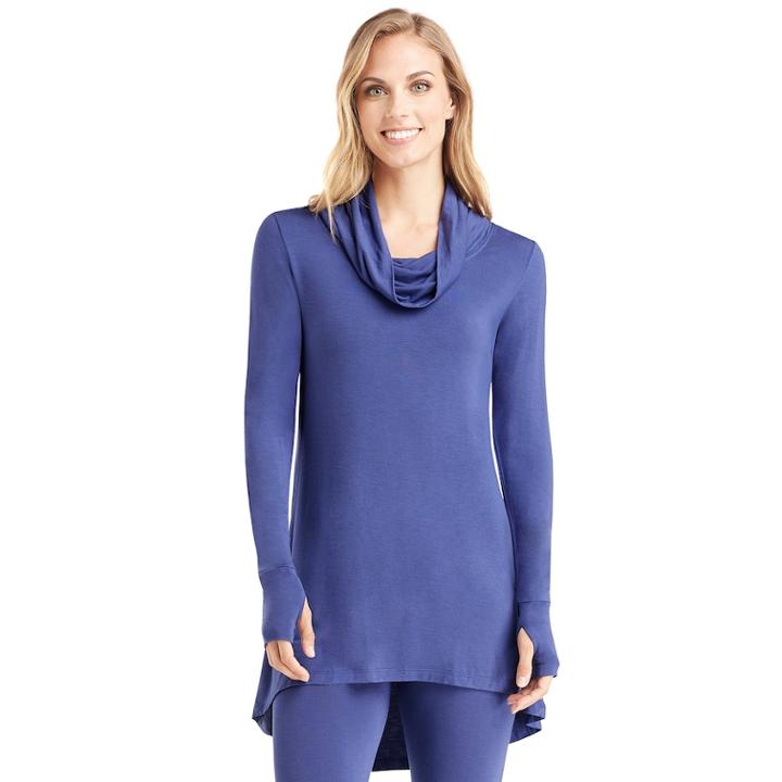 Women's Cuddl Duds Softwear Cowlneck Tunic Top, Size: Regular, Blue (navy)