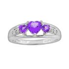 Sterling Silver Amethyst And Diamond Accent Heart 3-stone Ring, Women's, Size: 9, Purple