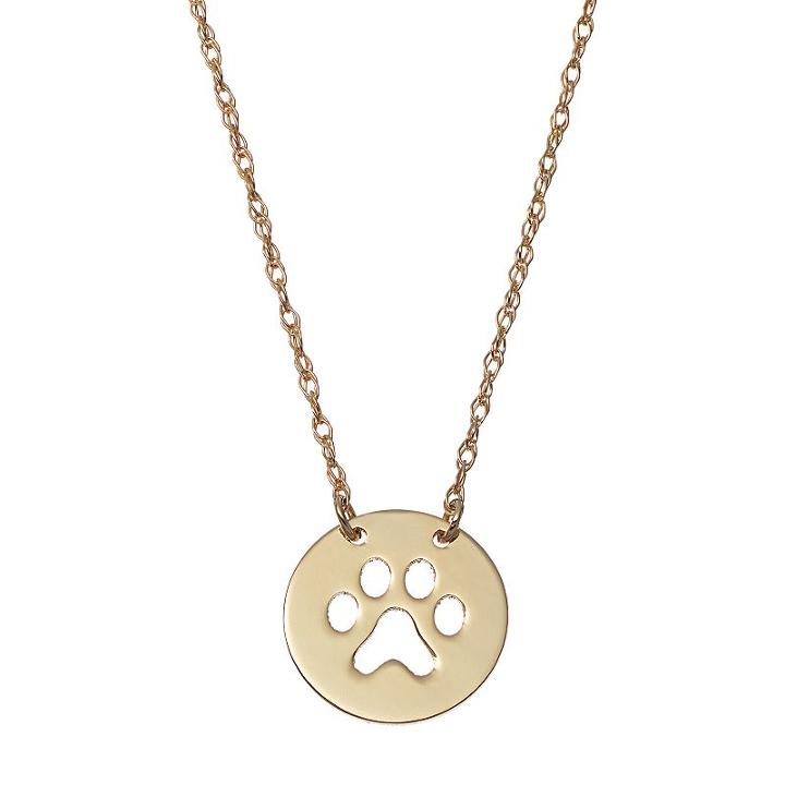 14k Gold Paw Print Disc Necklace, Women's, Size: 18, Yellow