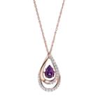 14k Rose Gold Over Silver Amethyst & Lab-created White Sapphire Teardrop Pendant, Women's, Size: 18, Purple