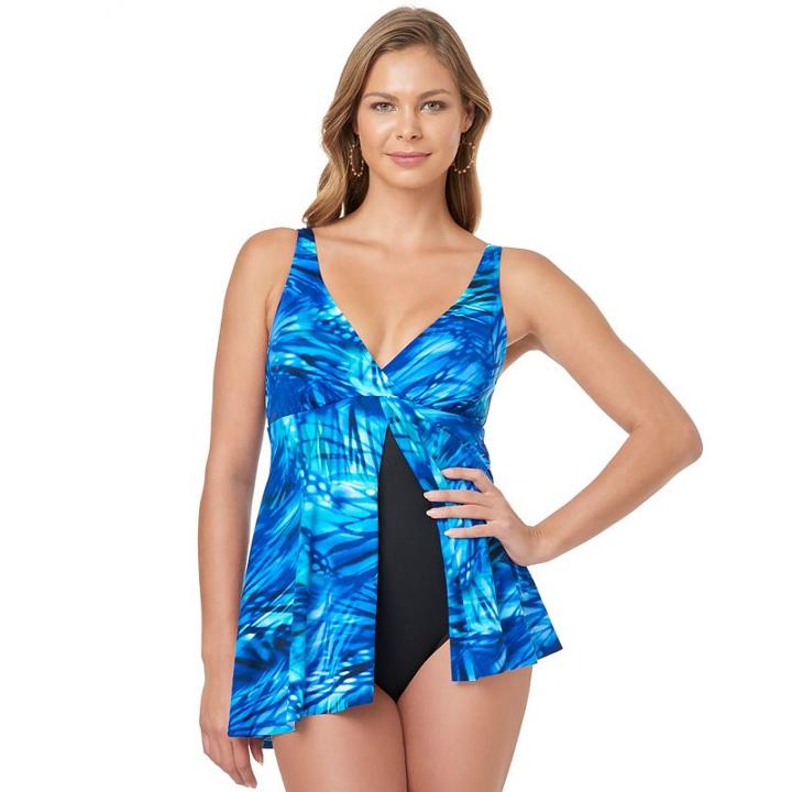 Women's Croft & Barrow&reg; Tummy Slimmer Flyaway Swimdress, Size: 16, Blue