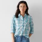 Petite Sonoma Goods For Life&trade; Essential Plaid Shirt, Women's, Size: M Petite, Med Blue