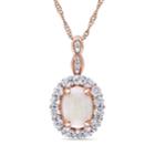 14k Rose Gold White Opal White Topaz Halo Pendant Necklace, Women's, Size: 17