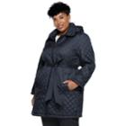Plus Size Tower By London Fog Hooded Quilted Belted Jacket, Women's, Size: 3xl, Blue (navy)