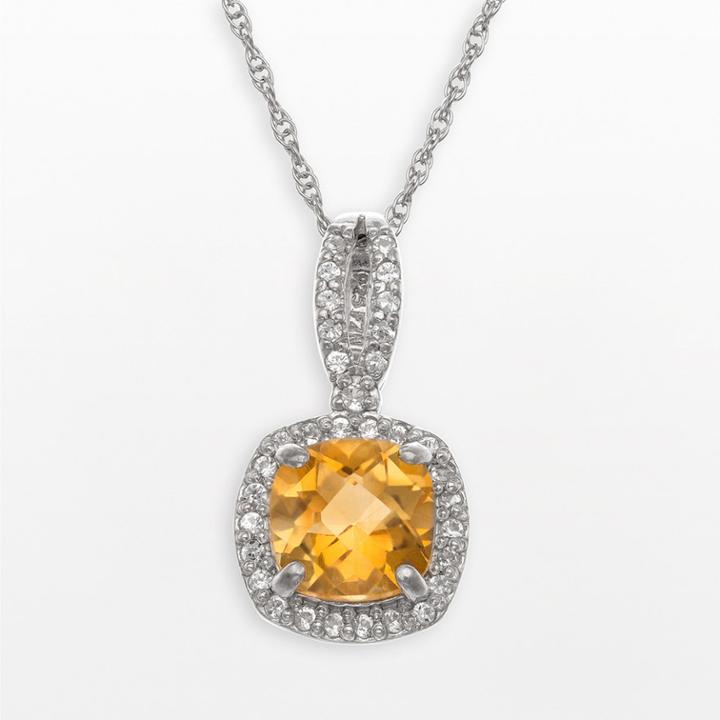Sterling Silver Citrine And Lab-created White Sapphire Square Halo Pendant, Women's, Size: 18, Multicolor