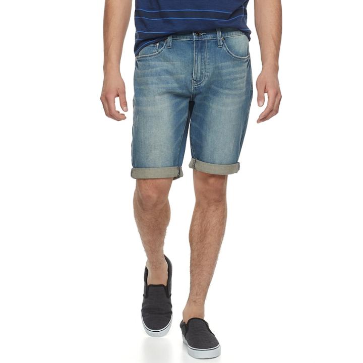 Men's Lazer Stretch Denim Roll Cuff Shorts, Size: 36, Light Blue
