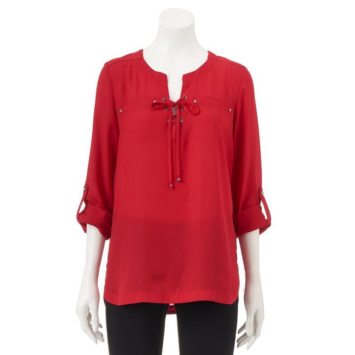 Juniors' My Michelle Lace Up Roll Tab Top, Girl's, Size: Xs, Med Red
