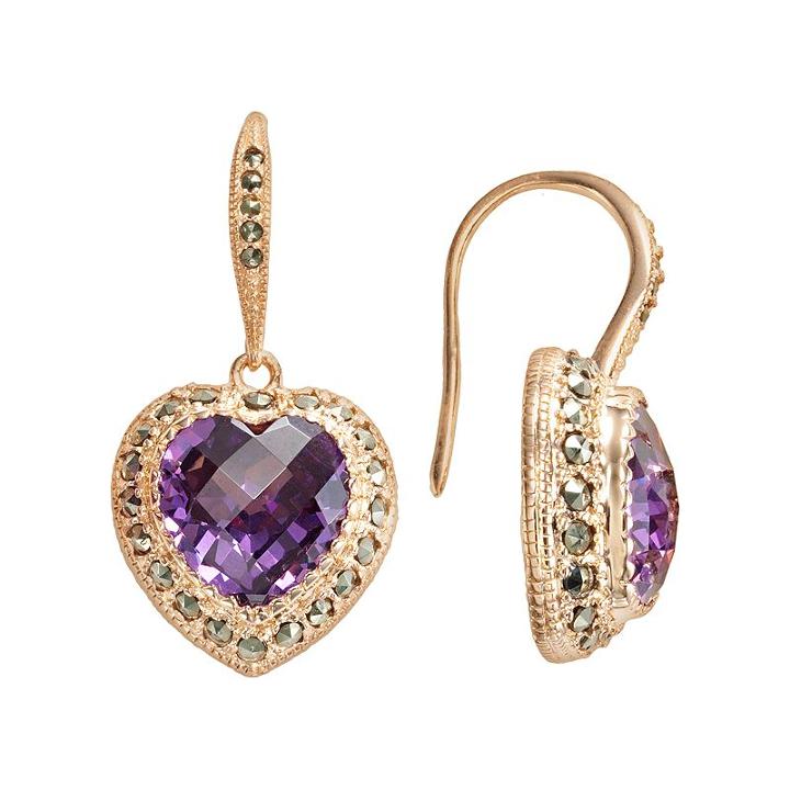 Lavish By Tjm 18k Rose Gold Over Silver Cubic Zirconia Heart Drop Earrings, Women's, Multicolor