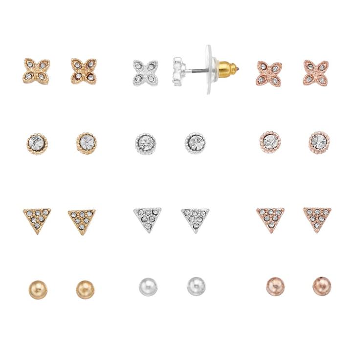 Lc Lauren Conrad Tri Tone Simulated Crystal Stud Earring Set, Women's, Multicolor
